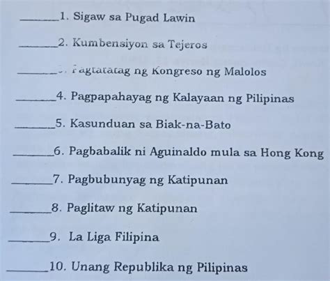 Pagsunod Sunurin Ang Mahahalagang Pangyayari Ns Naganap Sa Kasaysayan ...