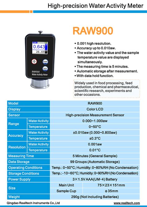 Buy High Precision Water Activity Meter For Food Laboratory Testing