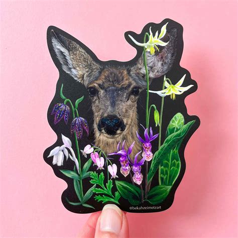 Deer And Wildflower Sticker — Bekah Zeimetz Art