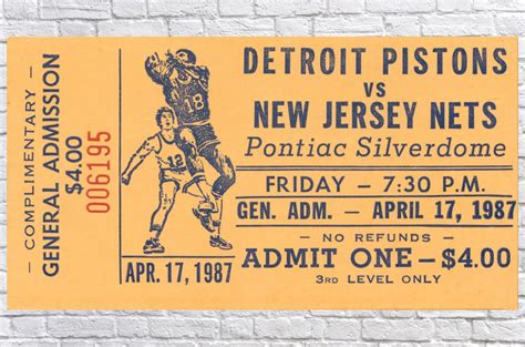 1987 Nba Detroit Pistons New Jersey Nets Pontiac Silverdome Row One Brand