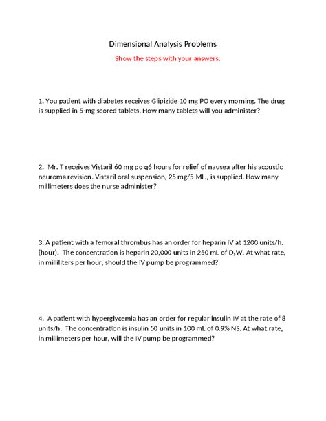 Dimensional Analysis Problems V2 Dimensional Analysis Problems Show The Steps With Your