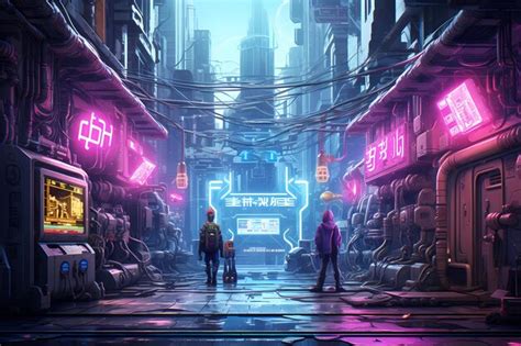 Futuristic Cityscape With Neon Lights Premium Ai Generated Image