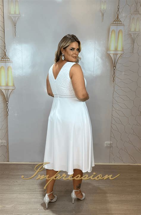 Vestido De Festa Midi Plus Size Branco Impression Modas