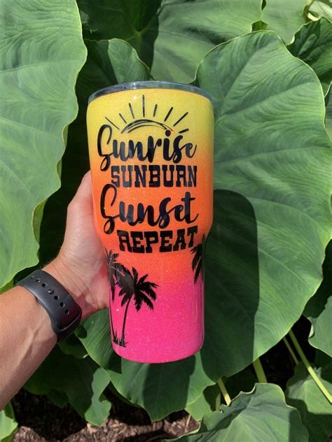 Beach Tumbler Glitter Tumbler Sunrise Sunburn Sunset Repeat Glitter