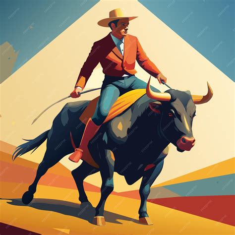 Rodeo Rider Man Bull Riding Vector Background Design Premium Ai