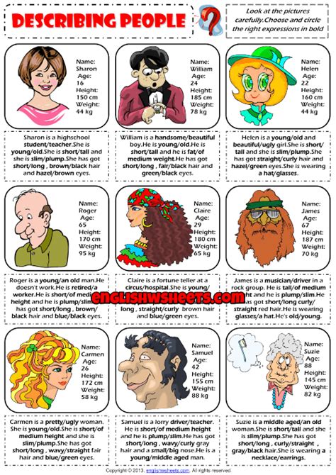 Describing People Physical Appearance Esl Worksheet