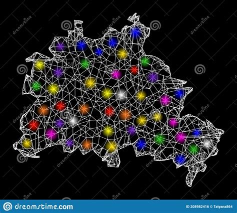 Web Mesh Map Of Berlin City With Bright Light Spots Stock Vector