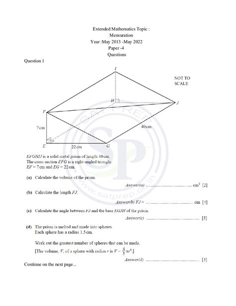 Topic Wise Igcse Extended Math Past Paper 4 Mensuration Sat Prep