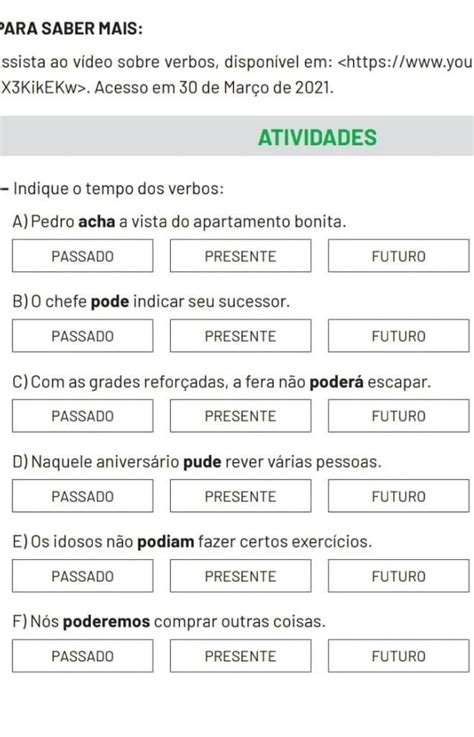 Identifique O Tempo Dos Verbos A Chave Do Apartamento Bonita Passado