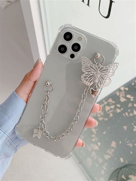 Butterfly Decor Hand Strap Phone Case Stylish Phone Case Bling Phone