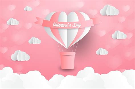 Origami Made Hot Air Balloon In A Heart Shape Paper Art Valentine Day Vector Art At