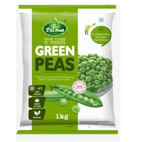 A Grade 1kg Pal Fresh Frozen Green Peas Packet 18 Degree Celcius At