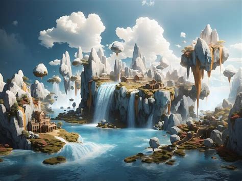 Premium Photo A Surreal Abstract Landscape With Floating Islands And