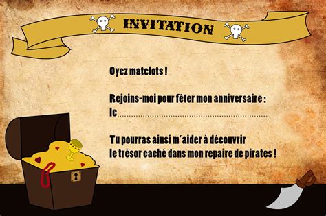 Invitation anniversaire carte au trésor à imprimer Elevagequalitetouraine