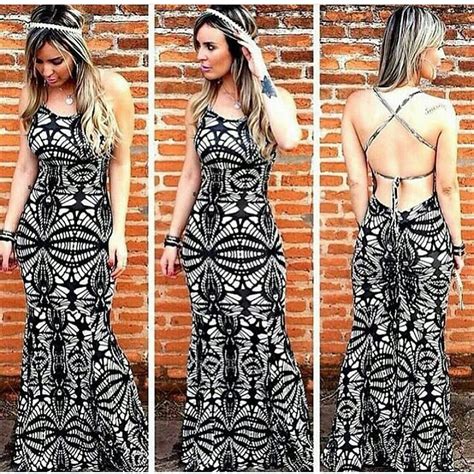 Vestido Longo Sereia Decote Nas Costas Black And White Madame