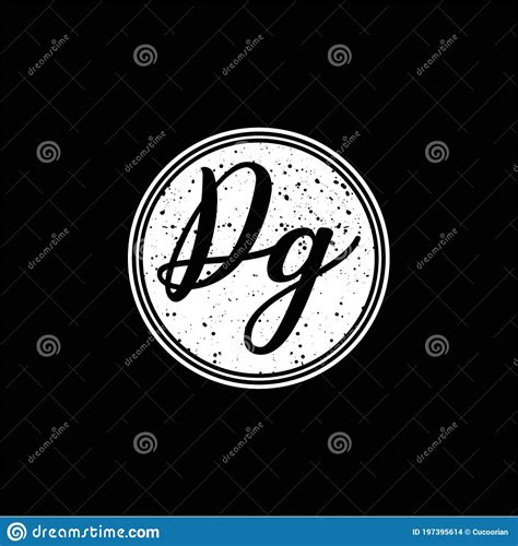 D G Initial Handwriting In Black And White Circle Frame Design Stock