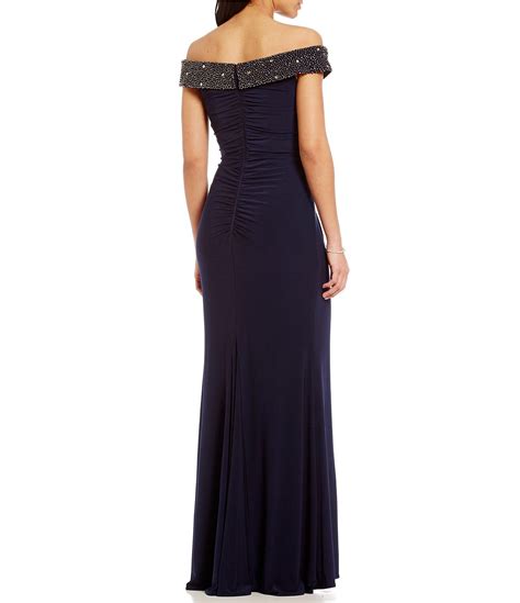 Lyst Xscape Beaded Off The Shoulder Gown In Blue