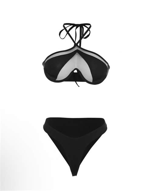 Transparan Detaylı Boyundan Bağlamalı Bikini Takımı