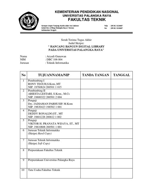 Pdf Surat Serah Terima Skripsi Dokumen Tips