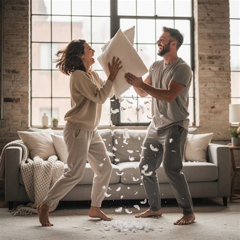 Free Joyful Pillow Fight Image - Couple, Playful, Pillow | Download at