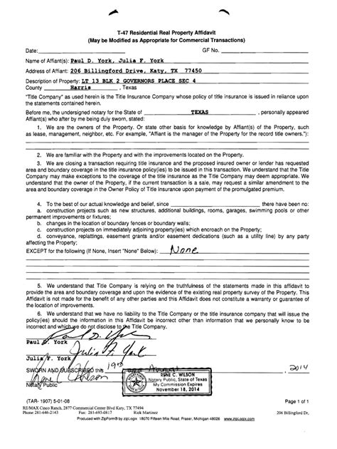 Fillable Online T 47 Residential Real Property Affidavit Fax Email