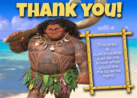 Maui Thank You Card Moana Party Thank You Card Printable