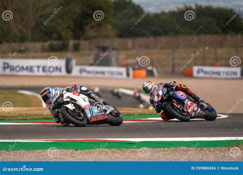 Motorcyclists Racing During The World Super Bikes At Donington Park