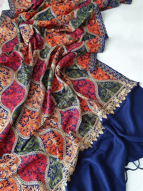 Embroidered Kashmiri Shawls Wool Pashmina Indian Shawls Etsy Wool