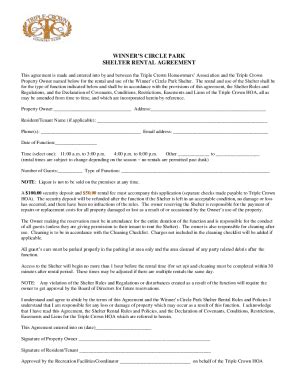 Fillable Online Winner S Circle Park Shelter Rental Agreement Triple