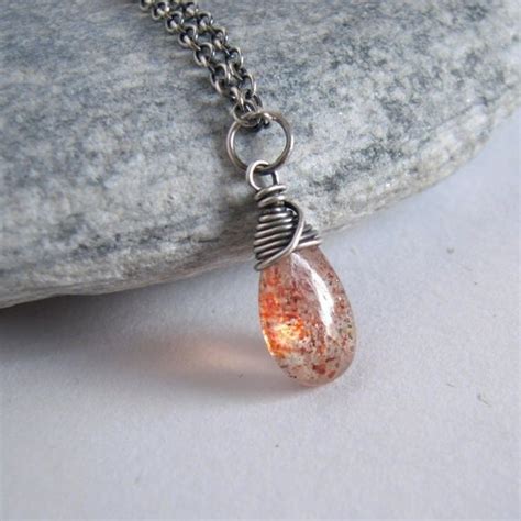 Sunstone Necklace Oxidized Sterling Silver Natural By Vinlace