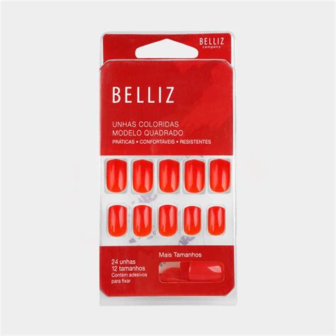 Unhas Postiças Coloridas Hot Modelo Quadrado 1248 Belliz