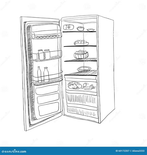 Sketch Of Opened Fridge Stock Vector Image 60172207