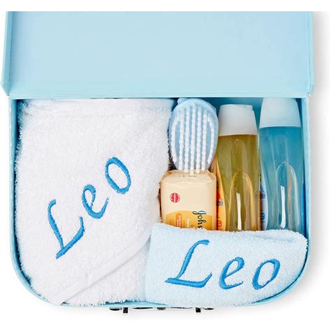 Personalised Baby Gift Set - Baby Bath Gift Hamper in Blue Case