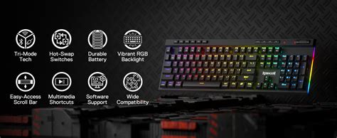 Redragon K PRO Wireless RGB Gaming Keyboard Modes Keys Hot Swap Socket Linear Red