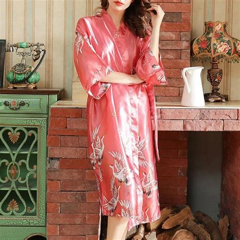 Pyjama En Soie Long Robe De Nuit En Satin Soie Kimono Peignoir Pour