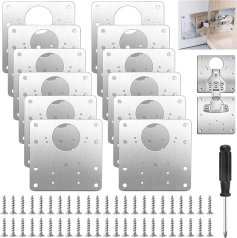 12 Stück Schrankscharnier Reparaturplatte 9 x 9 cm Edelstahl Scharnier