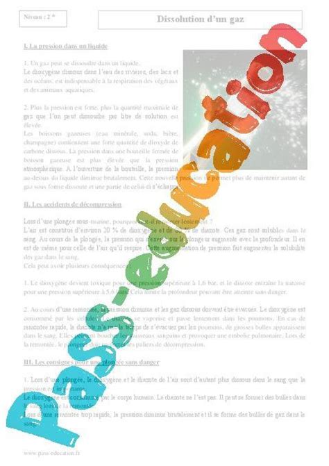 Dissolution dun gaz Seconde Cours PDF à imprimer par Pass