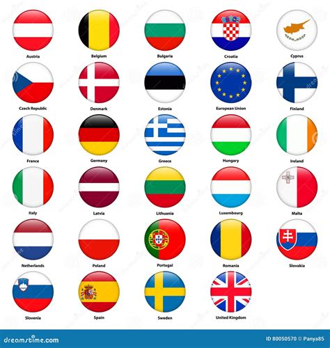 Todas Las Banderas De Los Países De La Unión Europea Estilo Brillante