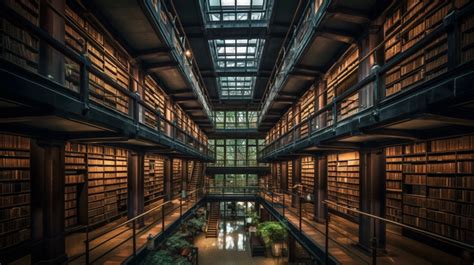 Large Library With Wooden Shelves And Books Background Bookshelf Image