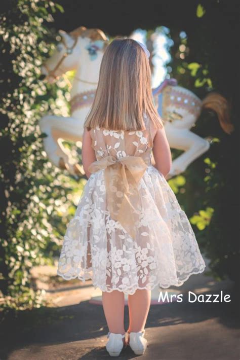 Lace Flower Girl Dressgirls Dresschampagne Dressbrown Flower Girl Dressbeige Flower Girl