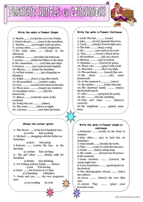 Present Continuous Vs Present Simple Simple Present Tense Worksheets ...