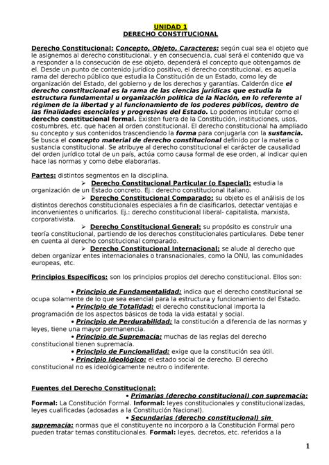 Derecho Constitucional Resumen PARA Final UNIDAD 1 DERECHO