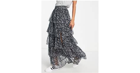 Miss Selfridge Chiffon Tiered Maxi Skirt In Black Lyst