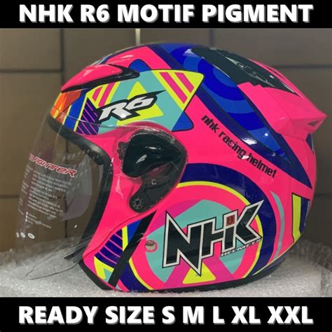 Jual Helm NHK R6 Pigment Pink Fluo Half Face Single Visor Helem Motor