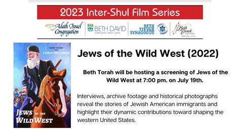 The Inter Shul Film Series Presents Jews Of The Wild West At Beth