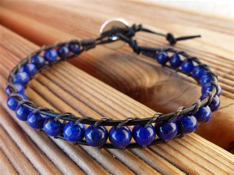 Bracelet Wrap Homme Lapis Lazuli Pierres Gemmes V Ritables Et Cuir De