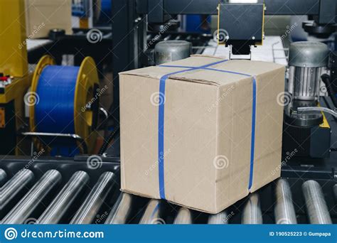 Cardboard Box Of Product Packaging Is Moving On Conveyor Belt Of