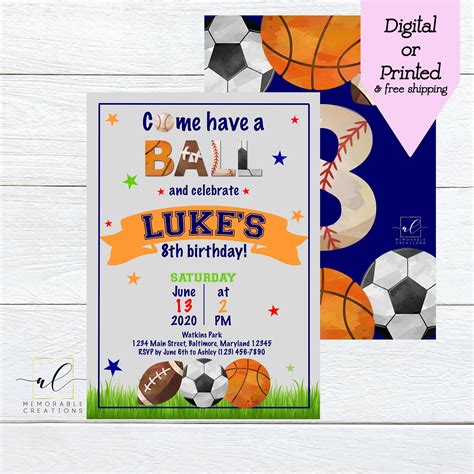 Sport Birthday Invitation Sport Birthday Party Sport Theme Invitation