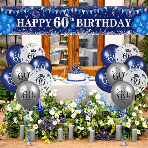 Buy Blue 60th Birthday Decorations For Men Women Navy Blue Silver