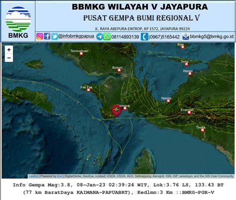 Dini Hari 8 Januari Kaimana Kembali Diguncang 2 Kali Gempa BMKG